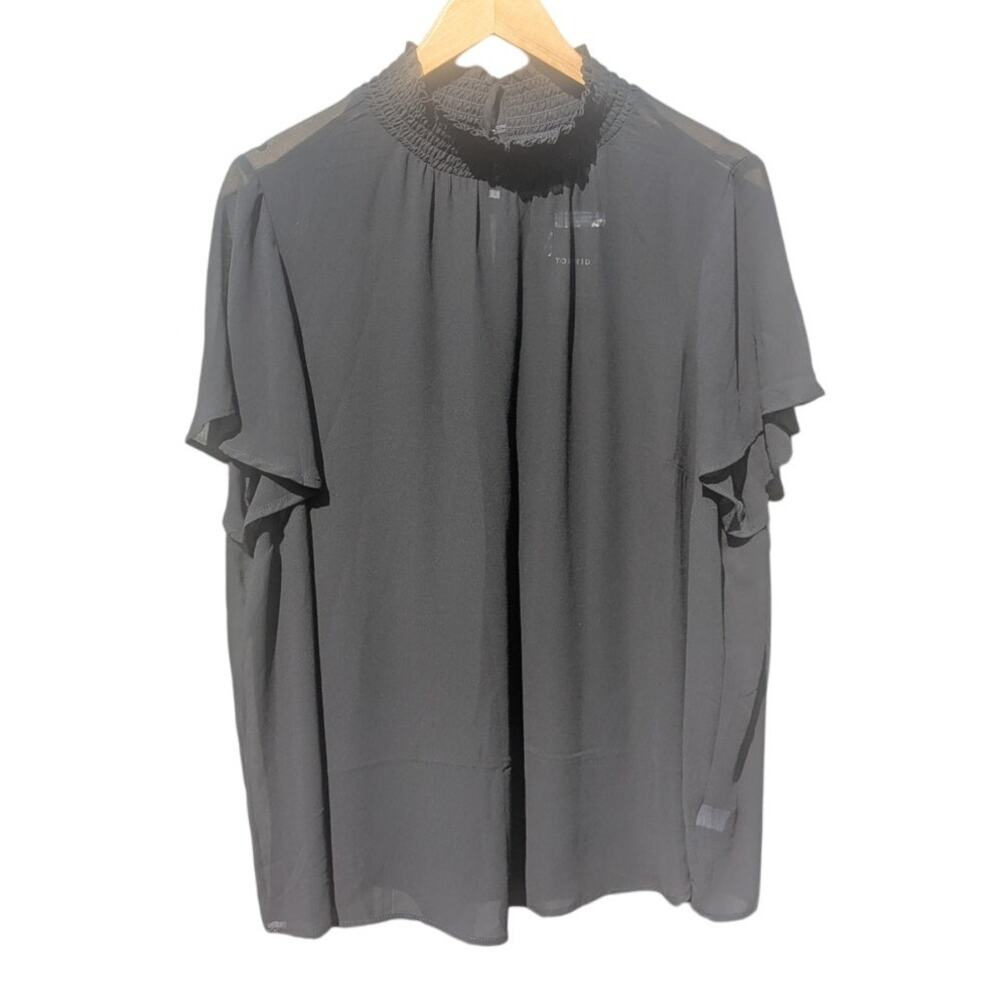 NWT Mock Neck Flutter Sleeve Torrid 1X Black Blouse Goth Dark Romantic Office XL